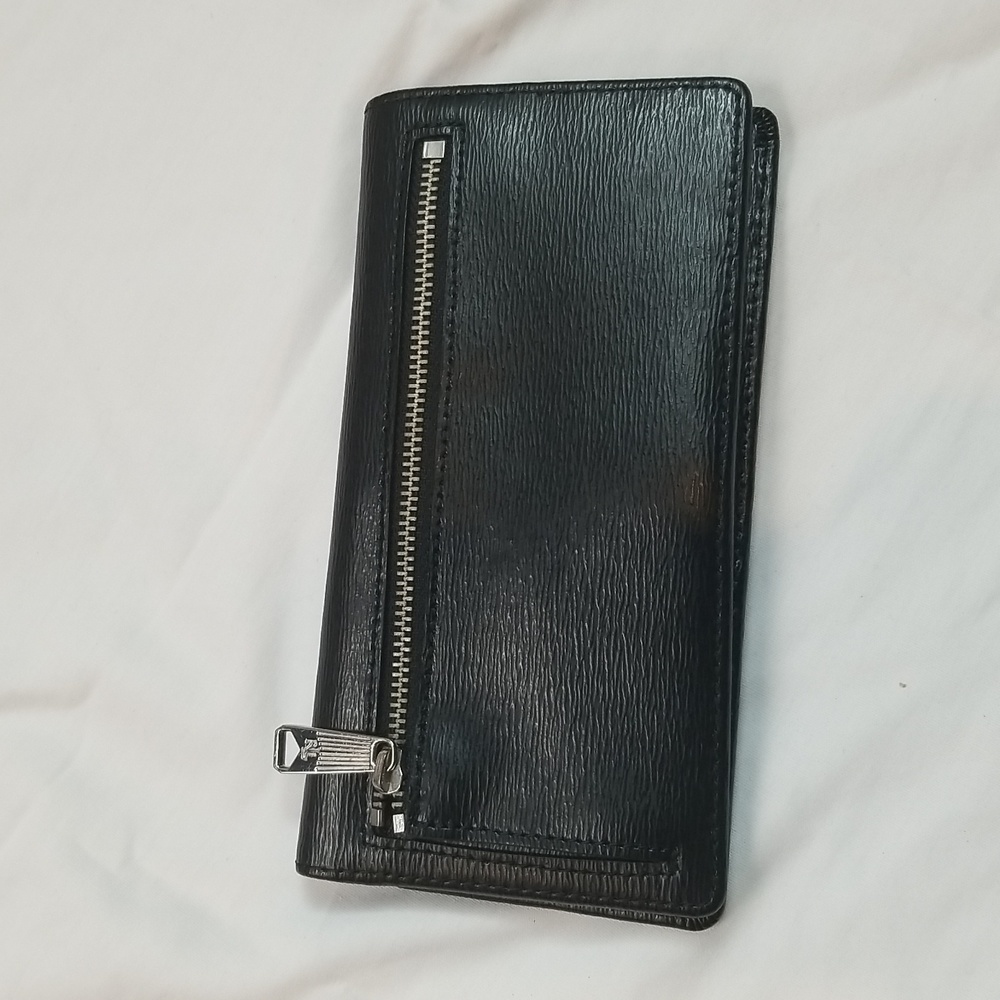 - Ralph Lauren Black Leather Sloan Street Textured Slim Long Carryall Wall… - Picture 3 of 8